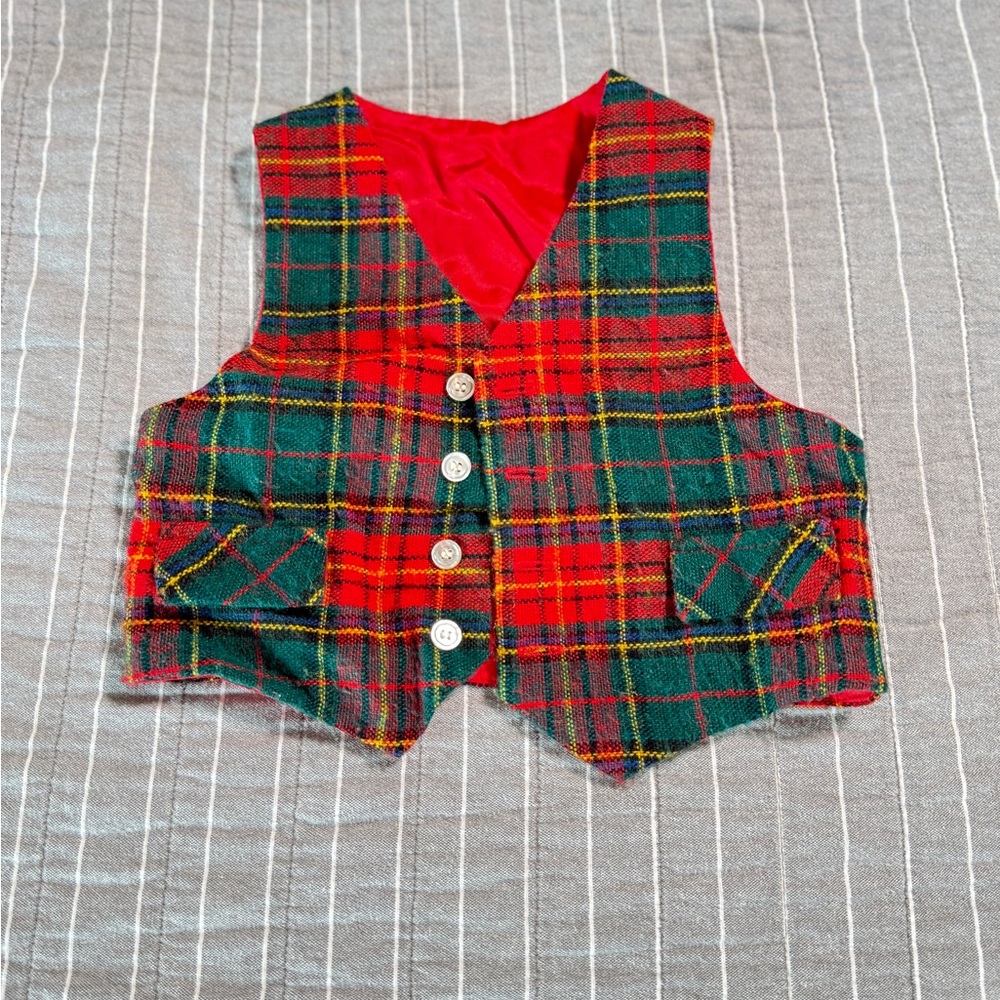 Vintage 80s Vibrant Tartan Plaid Christmas Vest with Buttons